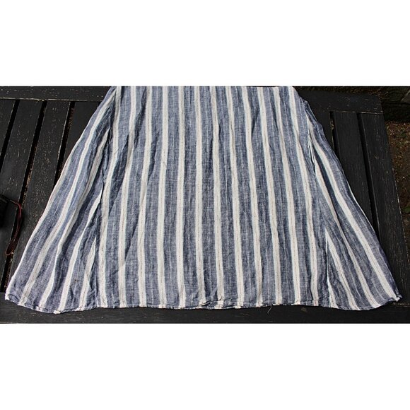 CP Shades - Jacqui Linen Trapeze Dress, Blue Stripe, Signature Dress - Med - Picture 10 of 13